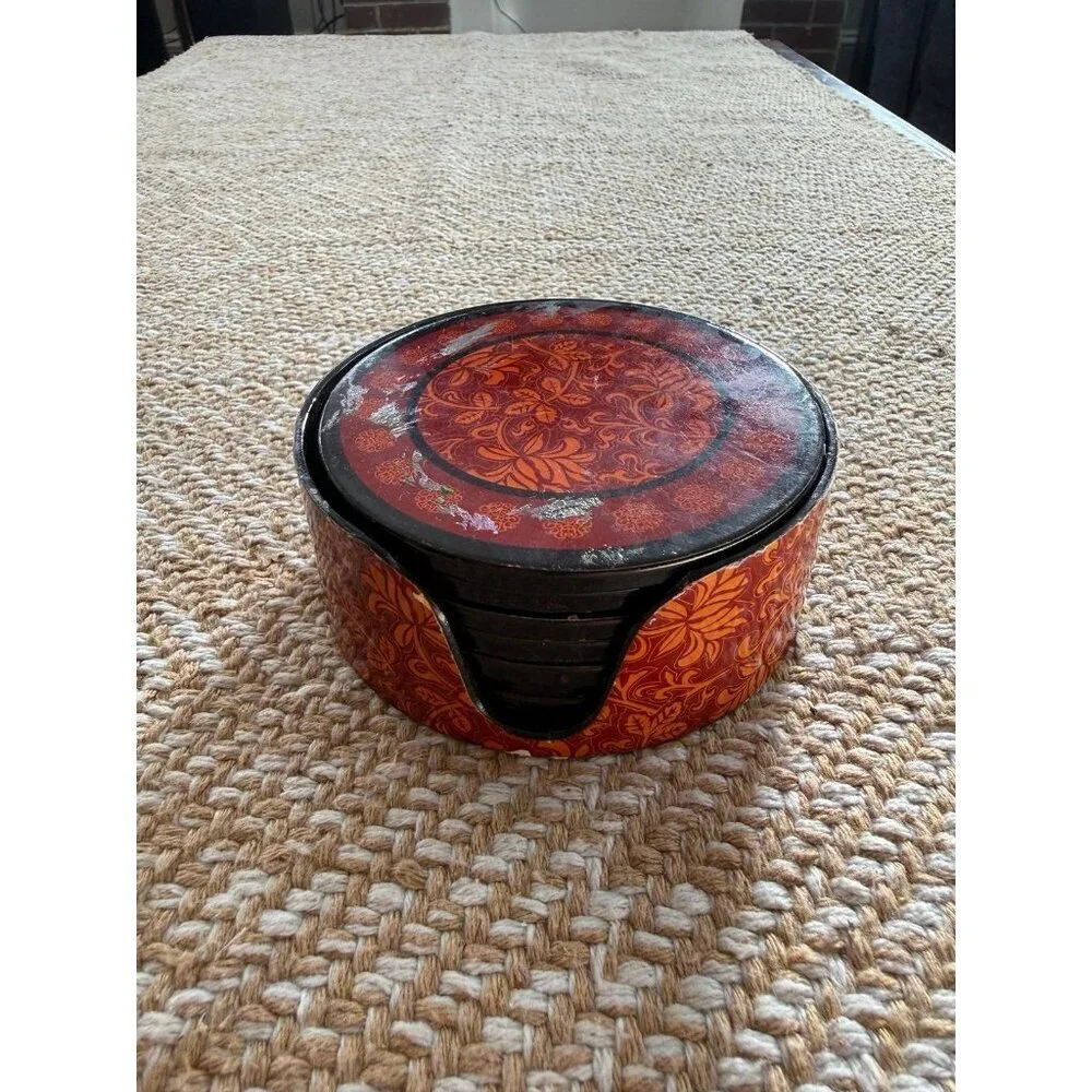 Amber orange & black coaster set